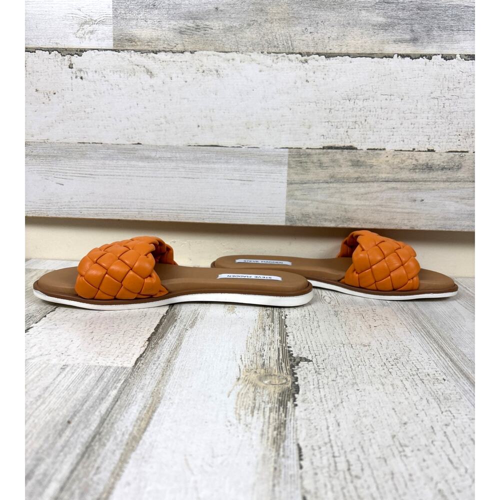 Steve Madden Women 9 Orange Paislee Braided Faux Leather Flat Slip On Sandal NEW - Picture 5 of 8